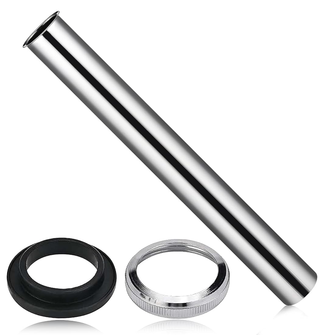 GXGM Tubo Di Prolunga Per Scarico Lungo 300 Mm,Sifone Lavabo Bagno, Scarico Lavandino Bagno, Tubo Di Prolunga Per Scarico Cromato Per Scarico Del Lavabo (Dado, Rondella Di Tenuta In Gomma)