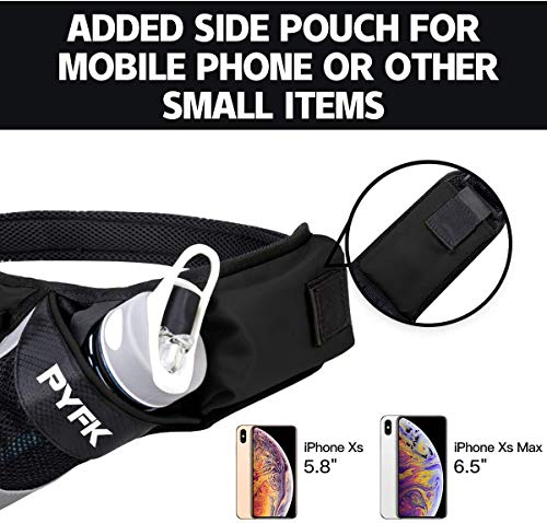 PYFK Running Belt Hydration Waist Pack with Water Bottle Holder for Men Women Waist Pouch Fanny Bag Reflective (Upgrade Black)