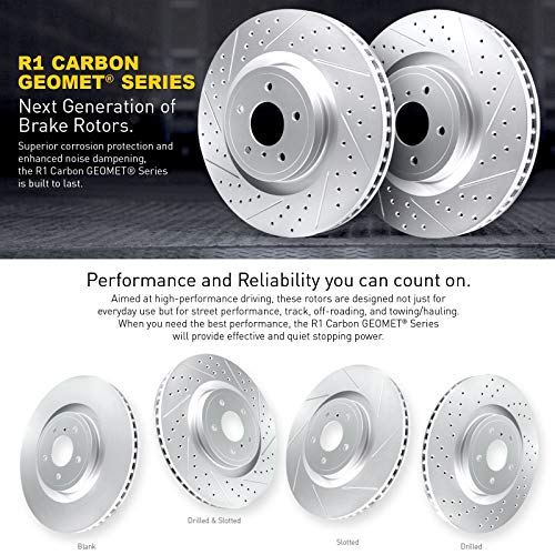 Image of R1 Concepts Rear Brake Rotors Fits 2017-2020 Fiat 124; 2016 Mazda MX-5 | Drilled Slotted Carbon Disc Brake Rotors| 11.0 inch Rear