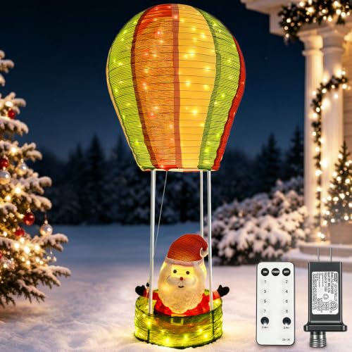 CAMANTU 5.4FT Lighted Christmas Hot Air Balloon Outdoor Decorations with Santa, 200 LEDs & 8 Modes Remote Control, Collapsible Yard Art Holiday Decor with Timer for Lawn, Yard, Porch Christmas Decor by CAMANTU - Used condition - US$146.28