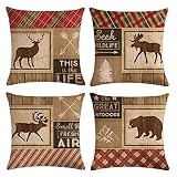 ArtSocket Set of 4 Linen Throw Pillow Covers Decroitem Retro Vintage Wildlife Elk Moose Bear Deer Pi