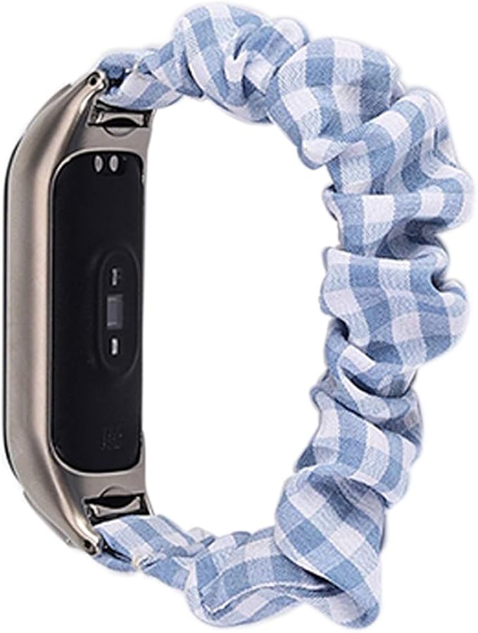 Miimall Correa Scrunchies Compatible con Xiaomi Mi Band 5, Suave Tela Estampada Elástica Pulsera de Repuesto con Marco Metal para Xiaomi Mi Band 5