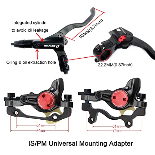 Krsec Mtb Hydraulic Disc Brakes Set,Aluminum Alloy Front And Rear Zoom Hydraulic Disc Bike Brake Levers,With Mounting Pm/Is Adapter, Mountain Bike Disc Brake Bicycle Kit Fit Xc Trail/E-Bikes/Fat Bike #TOP1