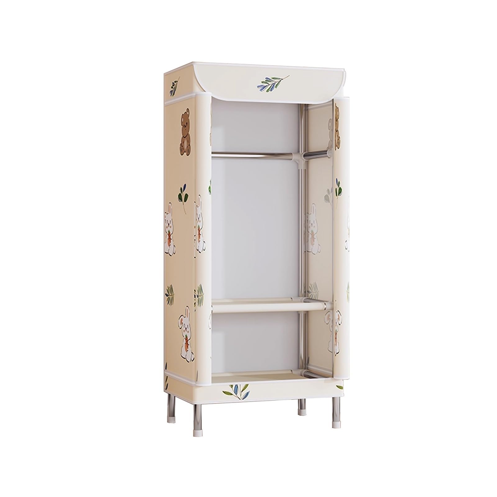 Kleiderschrank Stoff mit Kleiderstange Große Kapazität Camping Kleiderschrank Klappbar Klamotten Ständer mit Reißverschluss für Wohnheime und Wohnungen(Beige,68cm)
