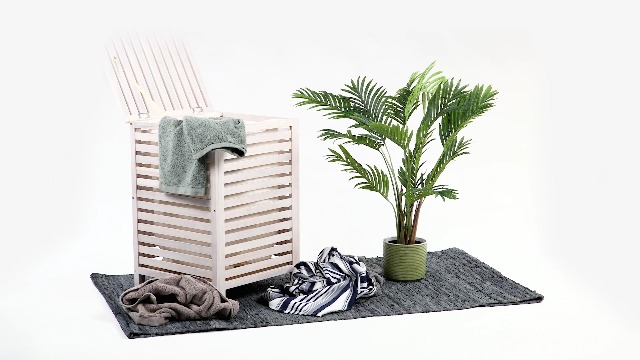 Relaxdays Cesto Portabiancheria In Legno Di Noce Con Sacco In Stoffa, 60L, 63,5x43x43 Cm, Grigio E Legno Naturale - 2
