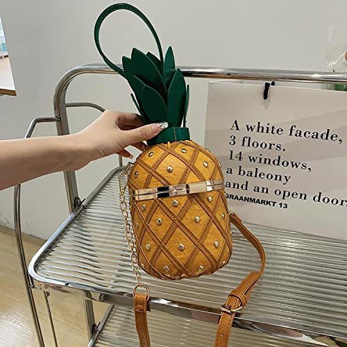 Pineapple Bucket Purse for Women,Trendy Chain Messenger Crossbody Bag with Rivet， Tropical Hawaiian Shoulder Handbag2