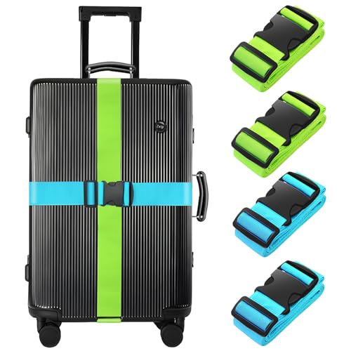 Image of BILIONE 4 Pack Luggage Straps 79 inch Long Belts Keep Suitcase Secure While Traveling, TSA Approved Add a Bag Premium Accessory for Travel Bag Closure (2PCS Blue + 2PCS Green)