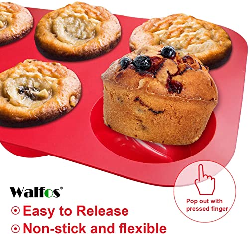 Walfos Silicone Texas Muffin Pan - 6 Cup Jumbo Silicone Cupcake Pan, Non-Stick Silicone, Just Pop Out! Perfect For Egg Muffin, Big Cupcake - Bpa Free And Dishwasher Safe #TOP2