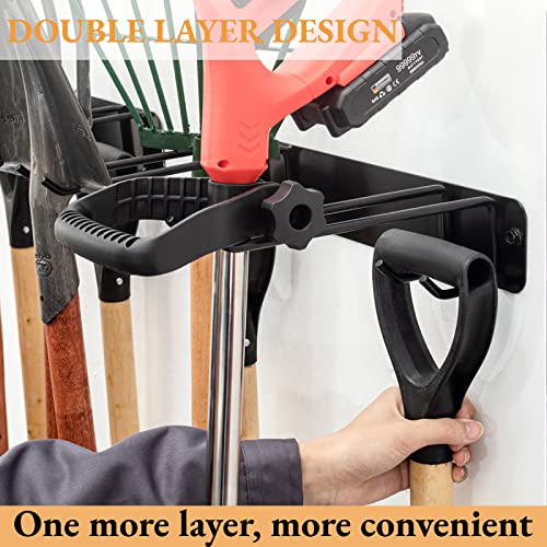 Moomsine Garden Tool Organizer Wall Mount, Garage Organization Yard Tools Storage Rack, Hangers For Folding Chair & Ladder, Shovel & Rake Holder, Heavy Duty Steel Holds 280 Lbs (33 Inch 4 Slot) #TOP3