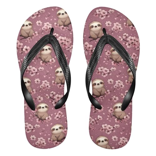 Flip Flop Sandals Floral Sloth Print for Women Men Beach Outdoor XS