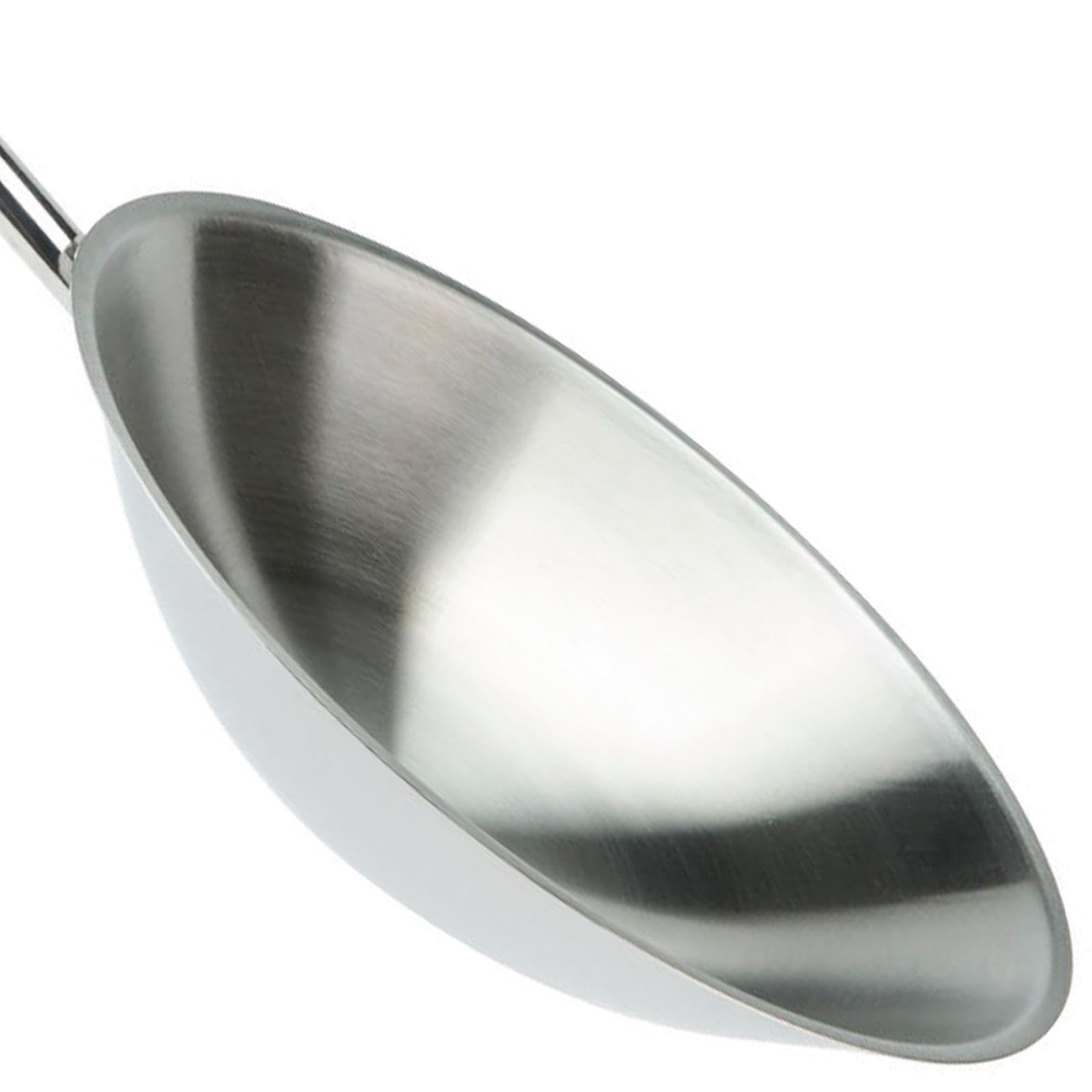 SKK großer professionaler Wok Ø 36 cm - runde Wokpfanne Induktion aus 18/10 Edelstahl - rostfreie Schwenkpfanne mit rundem Boden