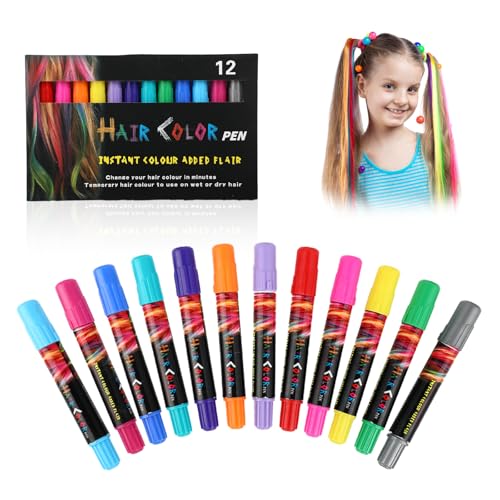 Tiza para el cabello para niñas 12 colores, tiza para el cabello para niños lavable, incluye tiza para el cabello roja, ideal con spray para el cabello para carnaval y color de cabello para carnaval.