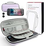 CoBak Large Capacity Carrying Case for Nintendo Switch 2 (2025) - 3 in 1 Accessories Bundle with 2 Screen Protectors, Thumb Grip Caps, 24 Game Cartridges, Hard Shell Portable Travel Pouch, Purple