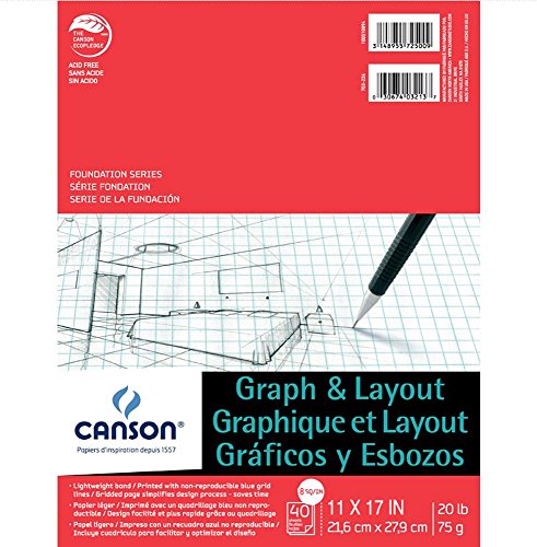 Canson Artist Series Graph and Layout Paper, 8 by 8 Blue Grid, Foldover Pad, 11x17 inches, 40 Sheets (20lb/75g) - Artist Paper for Adults and Students - Colored Pencil, Marker, Ink, Pen