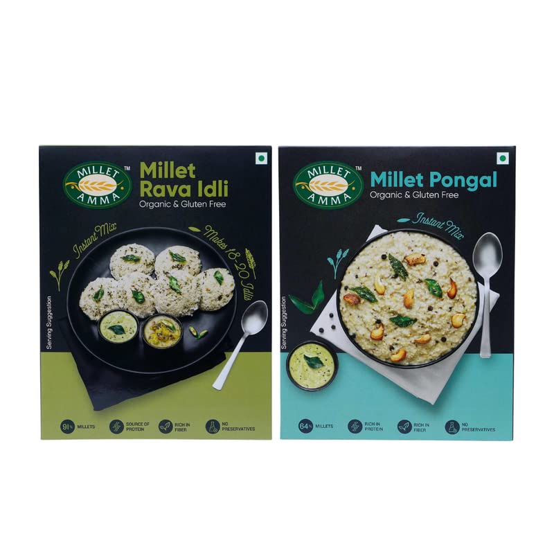Millet Amma CERTIFIED ORGANIC Millet Breakfast Rava Idli - 250 gm and Pongal Mix - 250 gm, Combo Pack - 500 gm, Easy & Ready to Cook, Instant Millet Breakfast Mix, 100% Vegan-image-41