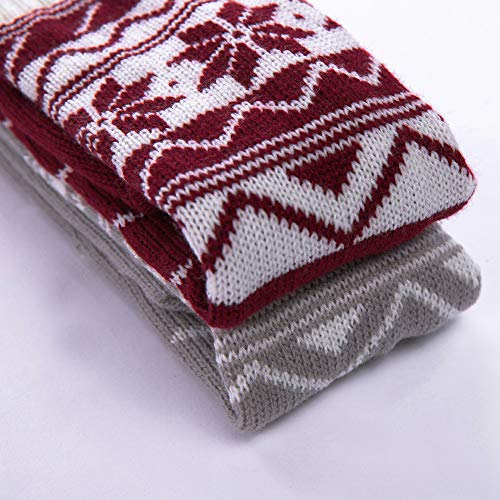 Appoi Women Christmas Warm Thigh High Long Stockings Knit Over Knee Socks Xmas (Wine Red, Free Size) - Thumbnail 6