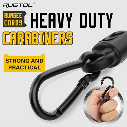 Image of Bungee Cords with Hooks, 48 Inch Adjustable Green Bungee Cords with Carabiner Heavy Duty Outdoor, 8mm Thick Easy to Adjust Bungee Rope UV Resistant for Truck Bed, Bike Rack, Trash Can, Moving, 6 Pack