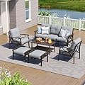 FansaFurn 6-Piece Outdoor Patio Furniture Set, Outdoor Metal Sectional Furniture with Cushions, Outdoor Conversation Seating Set with Coffee Table for Deck, Backyard, Garden, Balcony, Grey