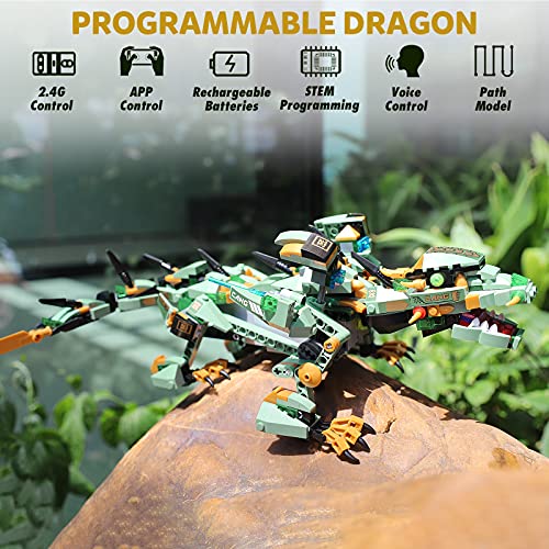 Walarlo Dragon Building Sets, Remote And App Control Green Ninja Battle Dragon Toy, Stem Toys Gifts For Boys Age 8+, 2023 New (515 Pieces) #TOP1