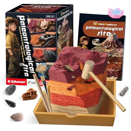 Paleontological Site Fossil Dig Kit for Kids, Dig Up 4 ERAS Ancient Creatures Kit, Archaeology Kits with Rocks and Minerals, Educational Stem Toy for Kids Age 6+, Birthday Gift for Boys Girls