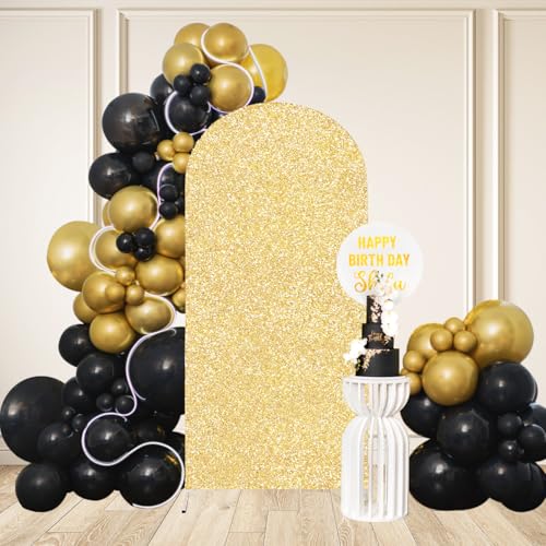 Image of Gold Glitter Spandex Arch Backdrop Cover 6.6Ft Balloon Arch Cover Party Arch Backdrop Stand Covers for Wedding Party Baby Shower Bridal Christmas Photography Background Decoration