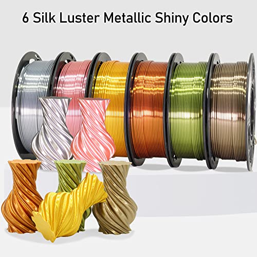 Image of MIKA3D 1.75mm Silk PLA Filament 6 in 1 Bundle Pack, 6 Metallic Shiny Colors: Gold /Silver /Copper /Bronze /Coffee Gold /Rose Gold, Each Spool 250g, 6 Spools Packed, Total 1.5Kg 3D Printing Material