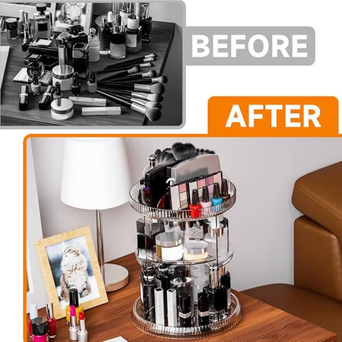 Support de maquillage acrylique transparent avec rangement cosmétiques à 360 degrés