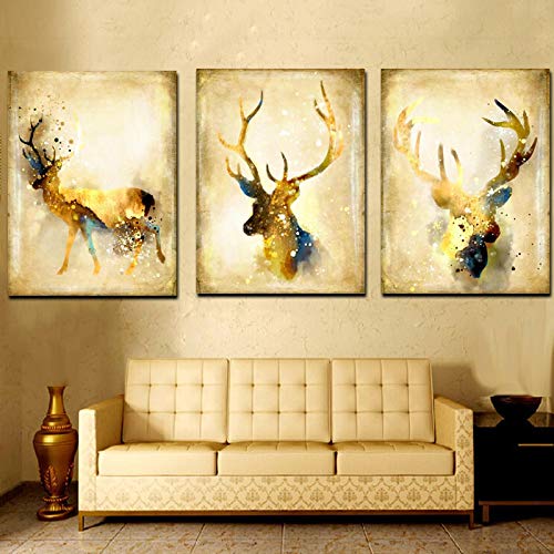Impression giclée cerf abstrait sur toile résistante triptyque déco