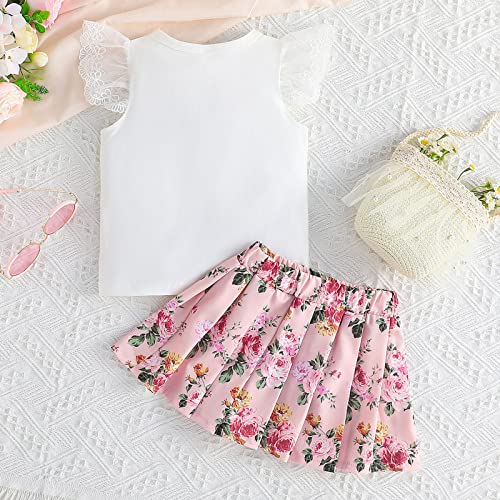 DDDHL Roupas infantis de verão 2024 para meninas com estampa floral e manga voadora com laço (branca