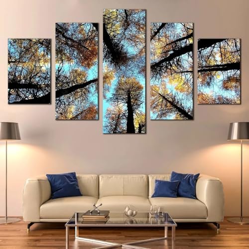 Tableau forêt en automne à 5 parties avec cadre pour décoration salon