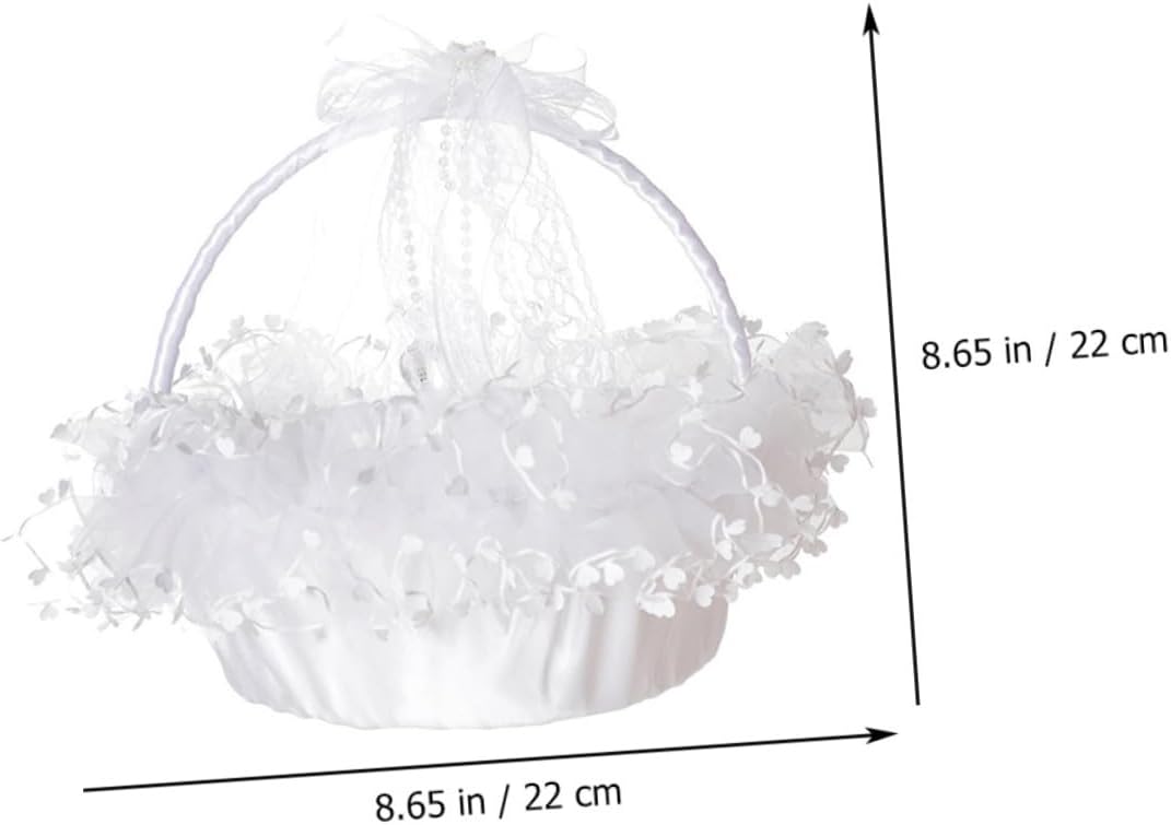 Ciieeo Lace Handheld Flower Basket with White Bowknot Wedding Flower Girl Basket for Petals and Candies for Ceremony Supplies