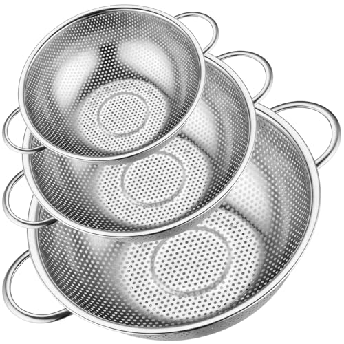 Leonyo Stainless Steel Colander Set for Kitchen, Micro-Perforated Metal Pasta