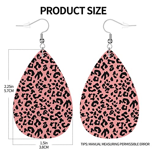 Pink Leopard Faux Leather Earrings, Teardrop Dangle Earrings, Lightweight Dangle For Women Girls… #TOP1