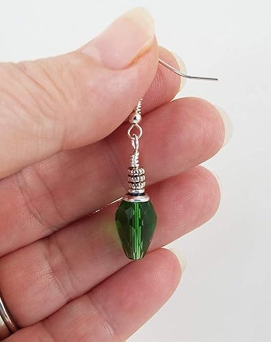 Miniatura 6 de Green Christmas Tree Light Bulb Crystal Dangle Pierced Earrings with Sterling Silver Ear Wires