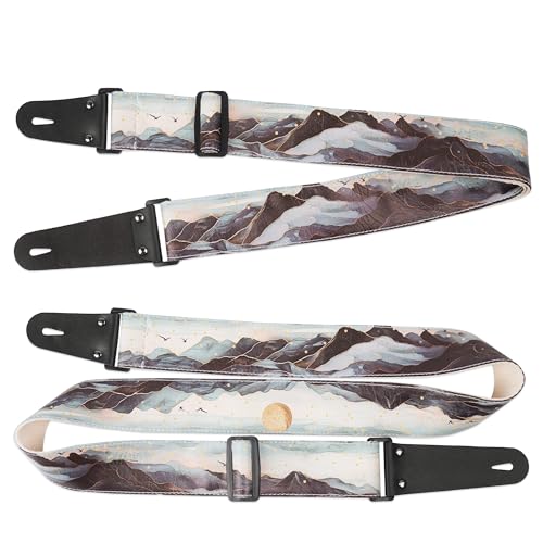 Image of Adjustable Guitar Strap Includes 2 Strap Locks & 2 Matching Picks & 1 Picks Holder & 1 leather Strap Button.