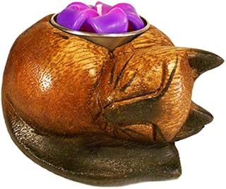 Wood Cat Tea Light Candle Holder-Scented Candle Included-Boxed (Multi)