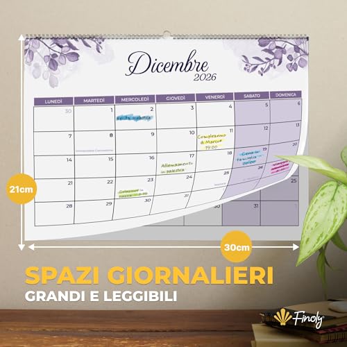 Finoly Wall Calendar July 2026 – December 2027 (18 Months) in Italian | Monthly Calendar 2026 2027 | Family Wall Calendar | Hanging Wall Planner with Easy Hanging (Nature)