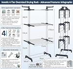 (TM) Clothes Drying Rack, 4 Tier Folding Laundry Dry Rack, Clothing Rack Clothing with Wheels for Indoor Outdoor, Oversize Garment Dryer Stand for Towels, Clothes, Shoes