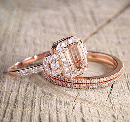 18k Rose Gold Plated Ring Set with Micro-Set Engagement Ring Women (7)4