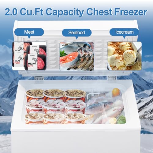 Image of Erivess 2.0 Cu.Ft Chest Freezer - Compact Deep Freezer with Removable Basket, Energy Efficient & Quiet Top Door Design, Mini Freezer Adjustable 7 Thermostat, for Home, Apartment, Garage, Dorm (White)