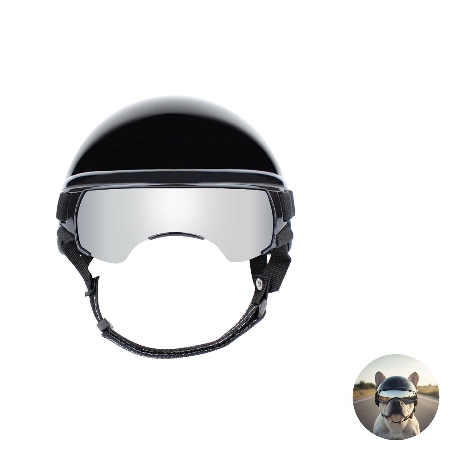 Generisch Zestaw 2 szt. kask dla psa i okulary, rozmiar S, kask motocyklowy dla małych psów ze srebrnymi okularami przeciwsłonecznymi, lekkie akcesoria, obwód głowy 37 cm