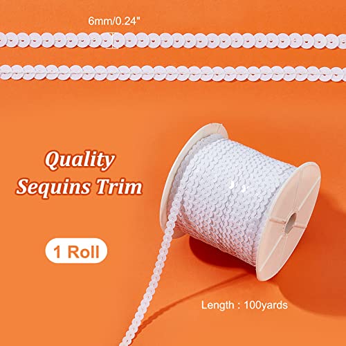 PH PandaHall 100 Yards Spangle Flat Sequins 6mm Flat Sequin Strip Trim White Paillette Spool String Shiny Trim Sewing Paillette String for Wedding Mermaid Dress Embellish Headband Halloween Costume - Image 2