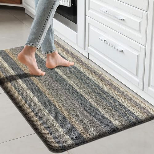 Image of Luxe Home Cuba PVC Door Mats Loop Utillity Anti Fatigue - Stripe Yellow - Cushioned, Non Slip, Washable - Indoor Outdoor Mats for Home, Kitchen, Garage More (51x99 cm)