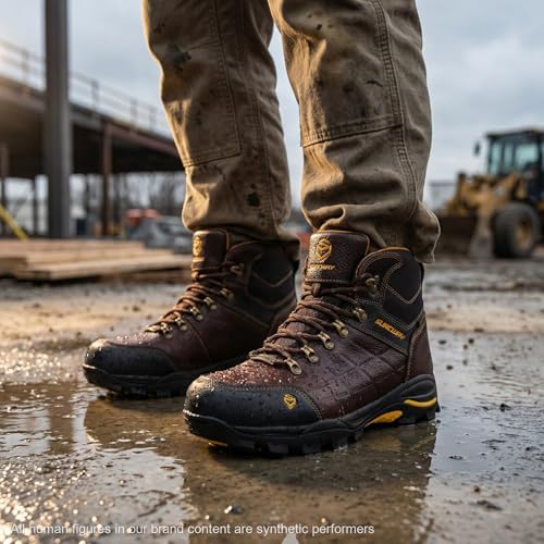 Image of SUREWAY Men's 6 inch Soft /Steel Toe Lightweight Waterproof Work Boot - Leather,Lace Up,Oil /Slip Resistant Dual-Density Comfortable EH Construction Industrial Ankle Safety Men Work Boots,Roofing, Hunting