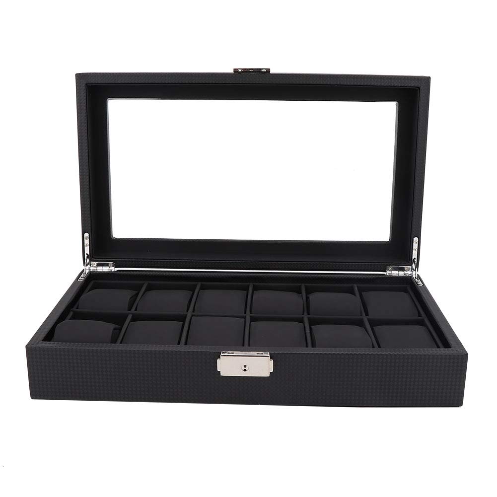 HVMBEUGOS ZJchao Watch Box, 12 Slot Leather Jewelry Organizer Display Case with PU Lining and Hardware Lock, for Watch Storage and