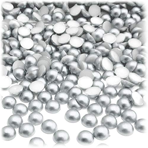 144pc Pearl Finish Half Dome Beads, Round, 5mm, White Silver
