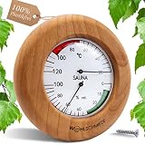 WOHLSCHMIEDE- Sauna Thermometer Hygrometer analog aus Holz (Erle) - Edles Sauna...