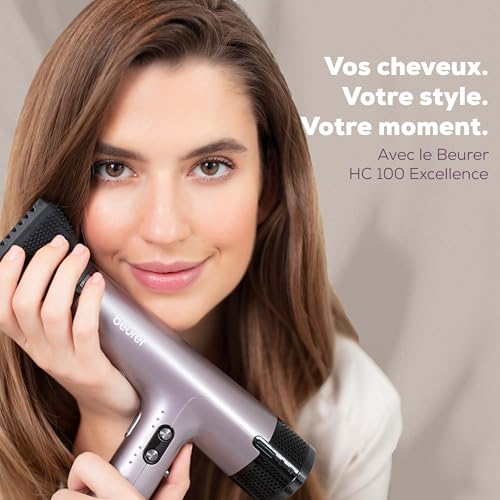 Beurer HC 100 Excellence Sèche-cheveux ionique, puissant et ultra léger, 4 niveaux de température et de soufflerie, séchage rapide et douceur, buse de styling & diffuseur boucle professionnel