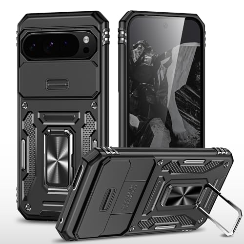 Image of Slide Camera Cover with Ring Holder Mobile Phone Case Cover for Google Pixel 10 Pro XL (Black)