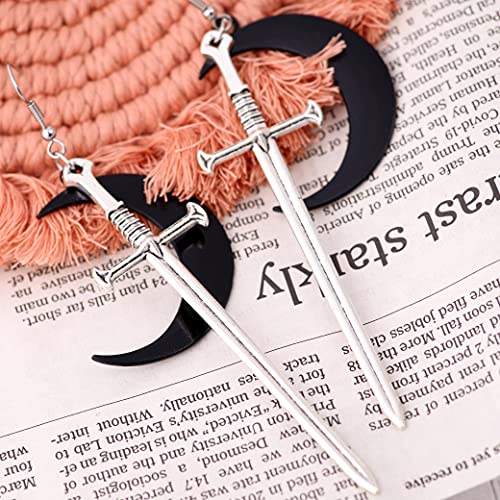 Sacina Gothic Crescent Moon Sword Earrings, Goth Sword Earrings Dangle, Christmas Gift for Women4